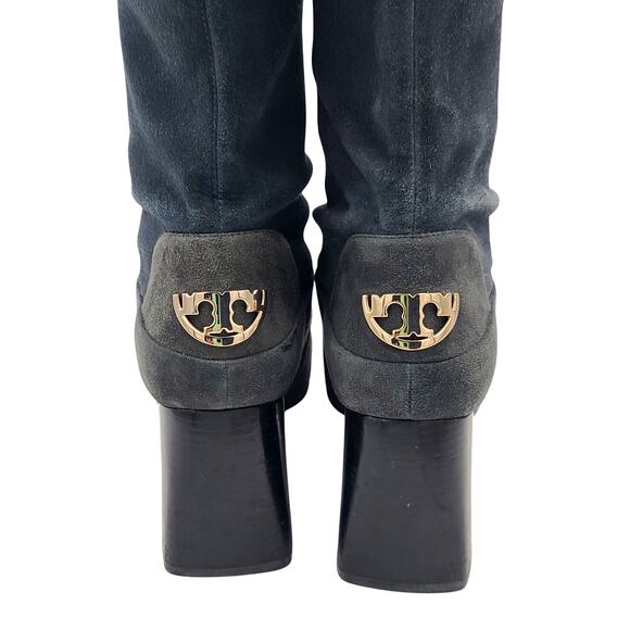 Tory Burch Sidney Suede Slouch Pull-On Ankle Boot Size 7 Two-Tone Blue 3" Heel - Picture 5 of 10